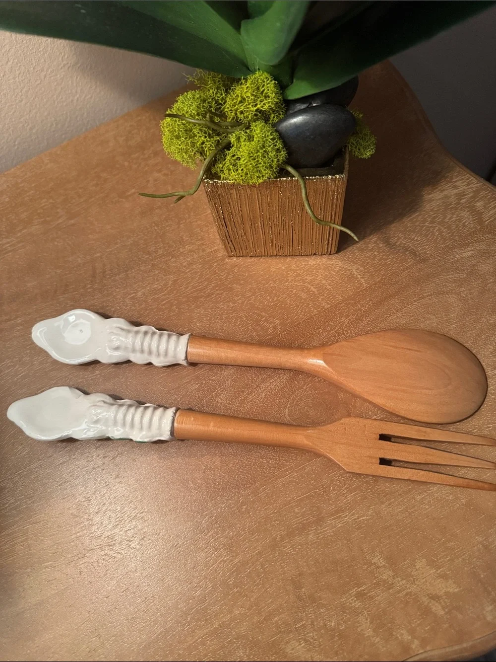 Vintage Handmade Wooden Serving Pieces With Lemon Motif